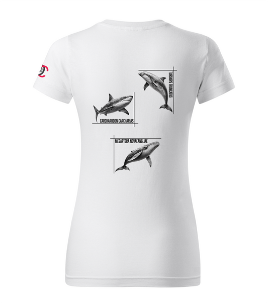 White T-shirt with dolphin shark whale design