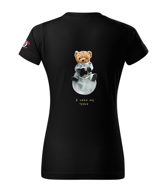 Black T-shirt with Teddy Bear - I need my space design