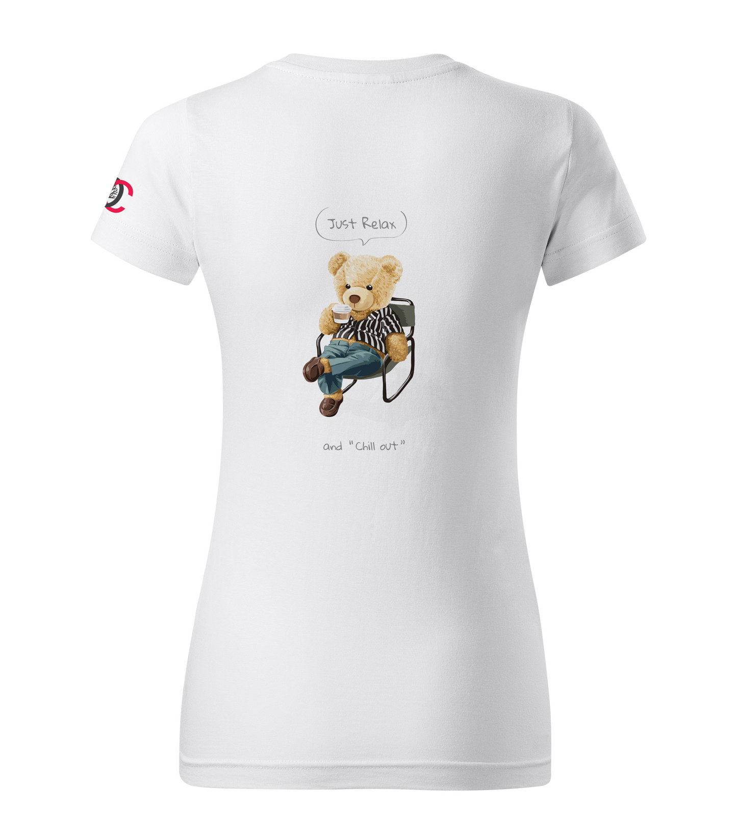 White T-shirt with Teddy Bear - Just relax and chill out design