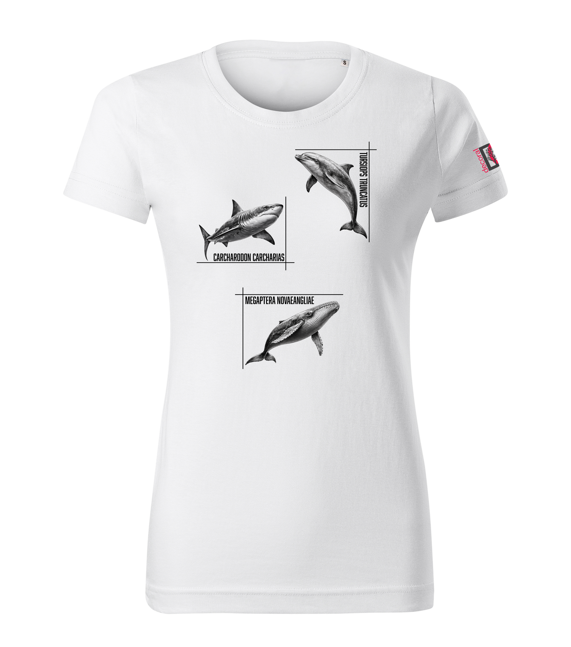 White T-shirt with dolphin shark whale design