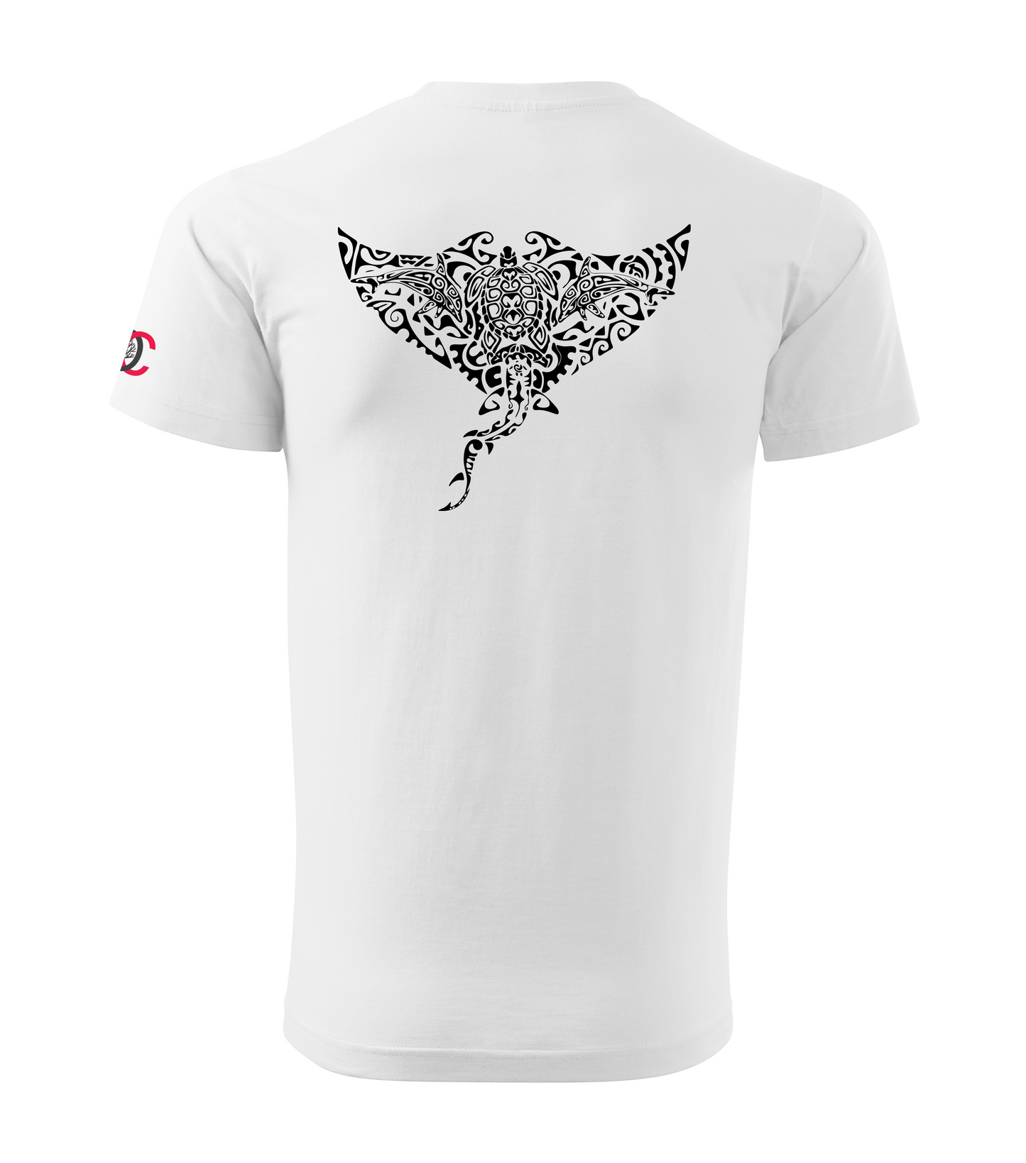 White T-shirt with dolphin shark turtle manta design