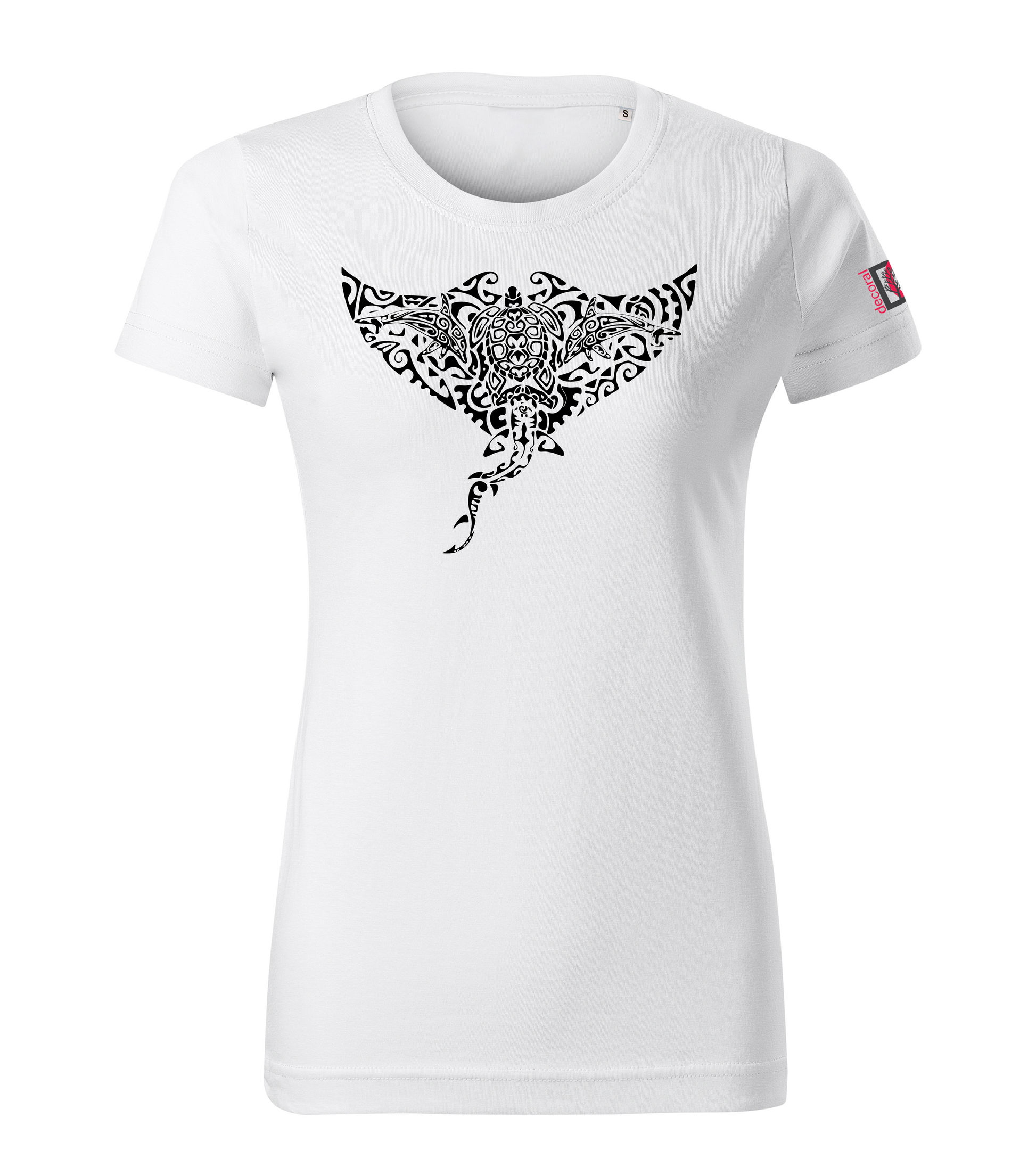 White T-shirt with dolphin shark turtle manta design