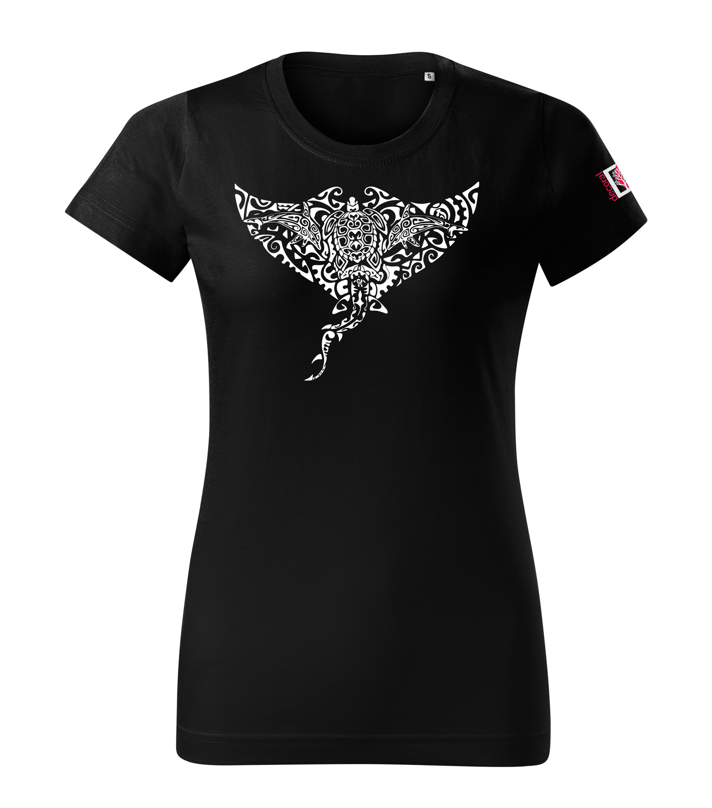Black T-shirt with dolphin shark turtle manta design