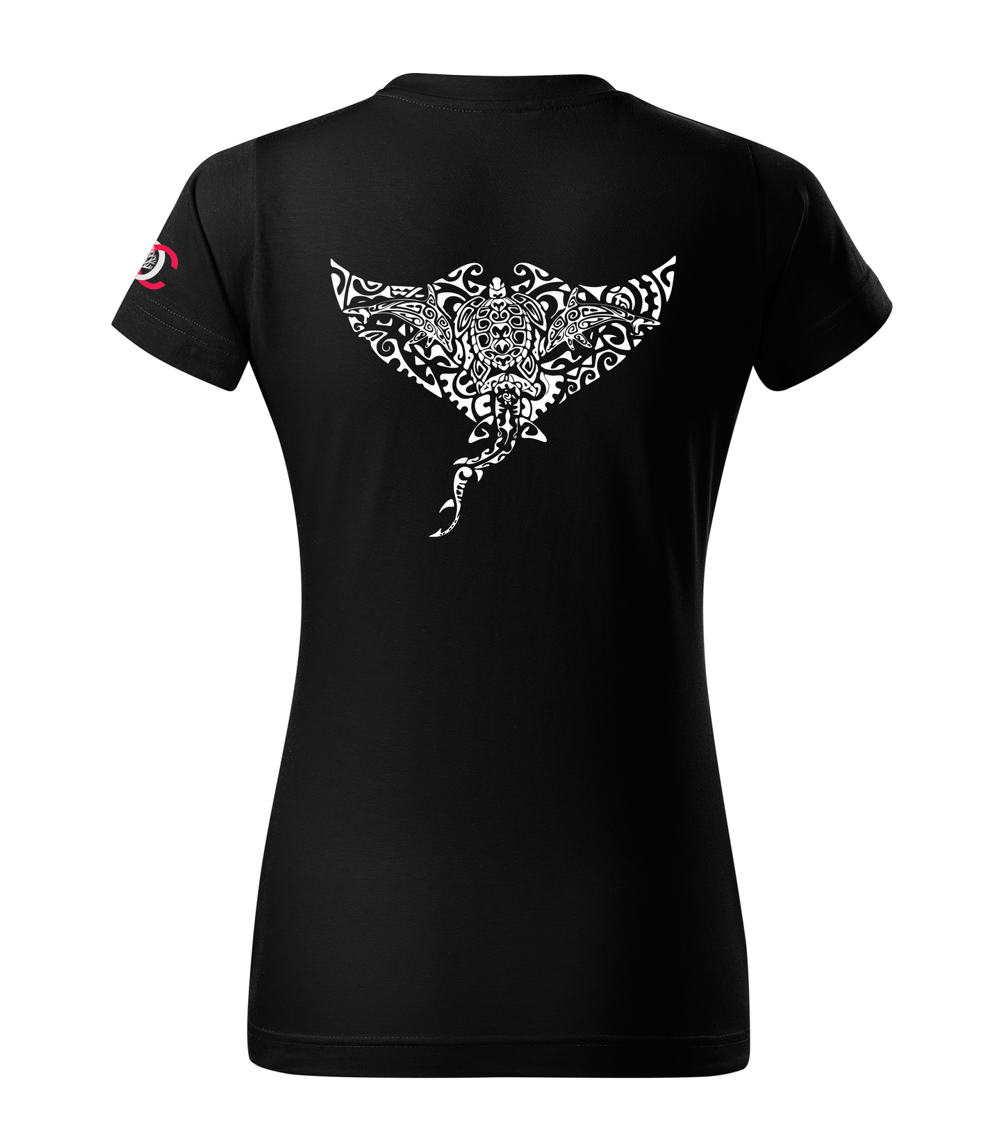 Black T-shirt with dolphin shark turtle manta design