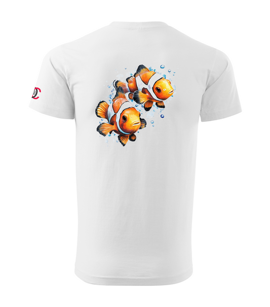 White T-shirt with clownfish design