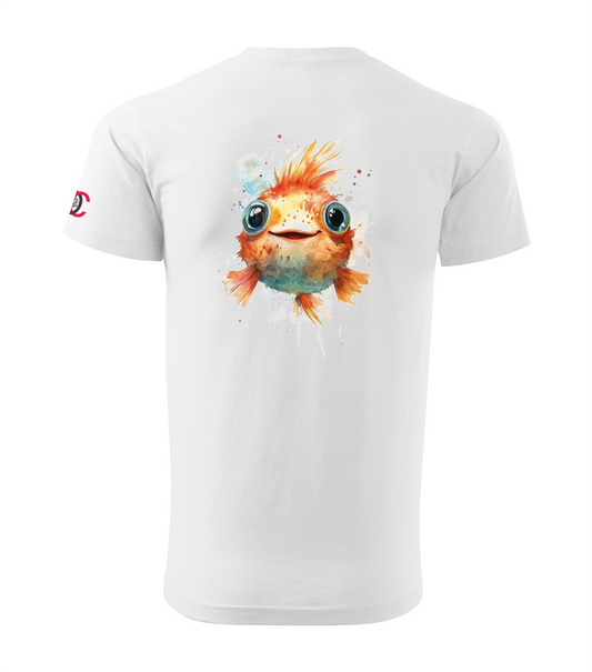 White T-shirt with pufferfish design
