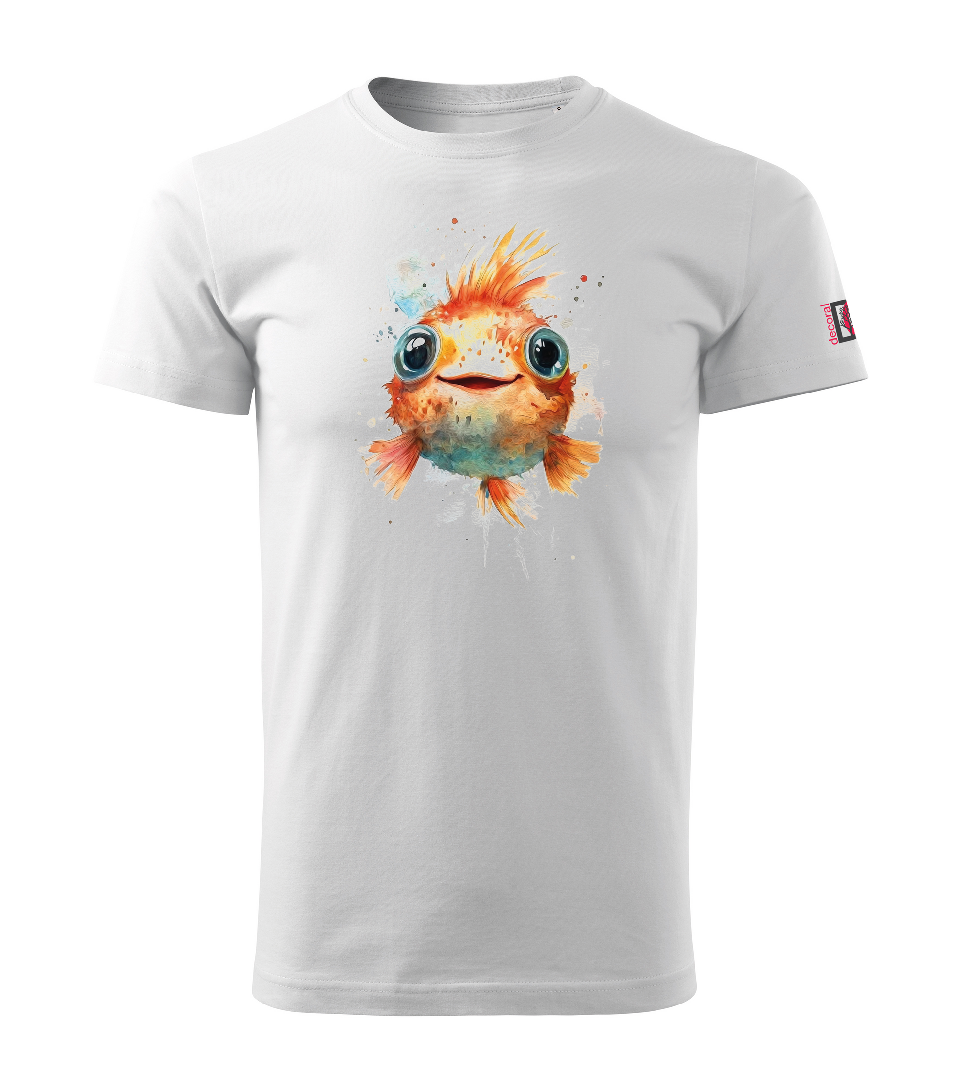 White T-shirt with pufferfish design