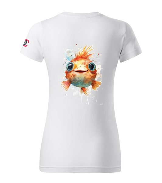 White T-shirt with pufferfish design