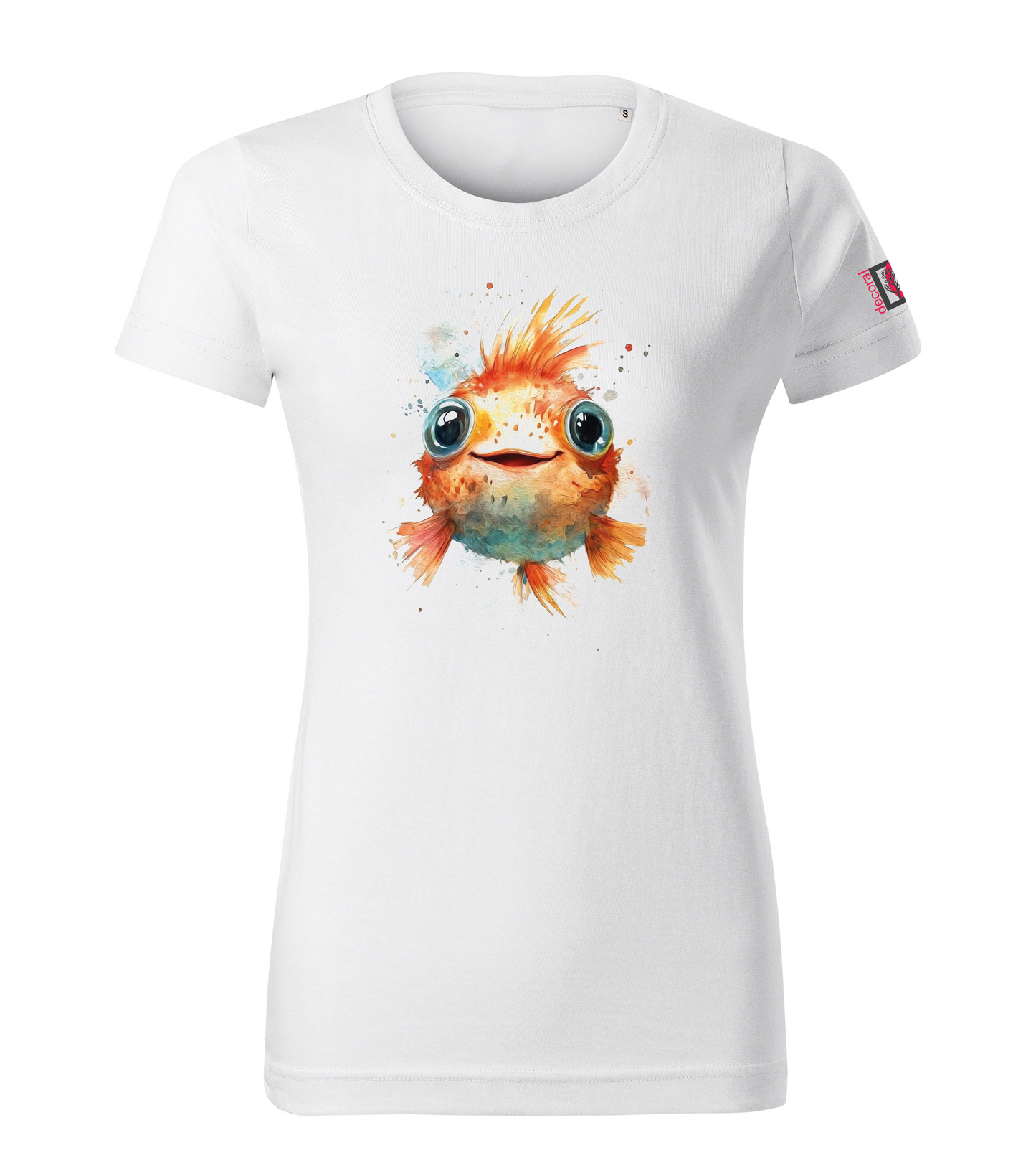 White T-shirt with pufferfish design