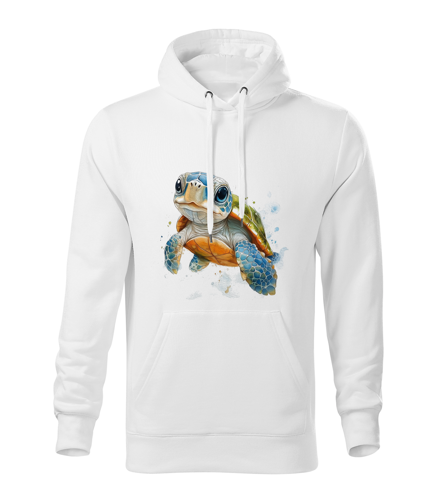 White hoodie with a turtle design