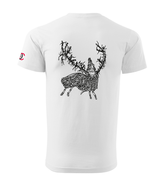 White T-shirt with Kornél Nágel's art "Csodaszarvas"