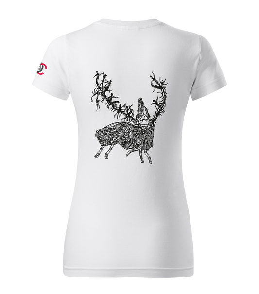 White T-shirt with Kornél Nágel's art "Csodaszarvas"