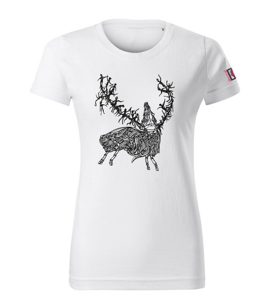 White T-shirt with Kornél Nágel's art "Csodaszarvas"