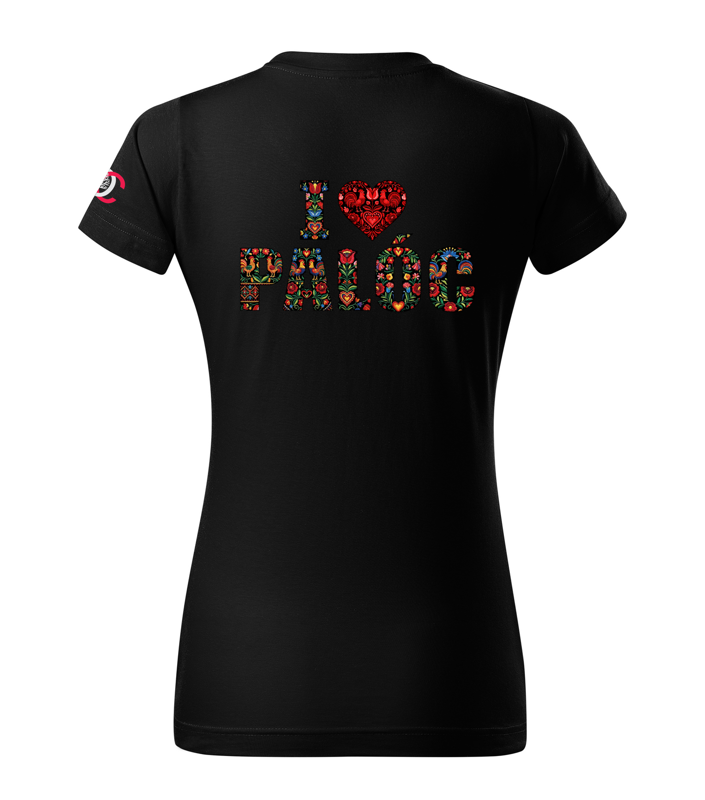 Black T-shirt with folk art embroidery design