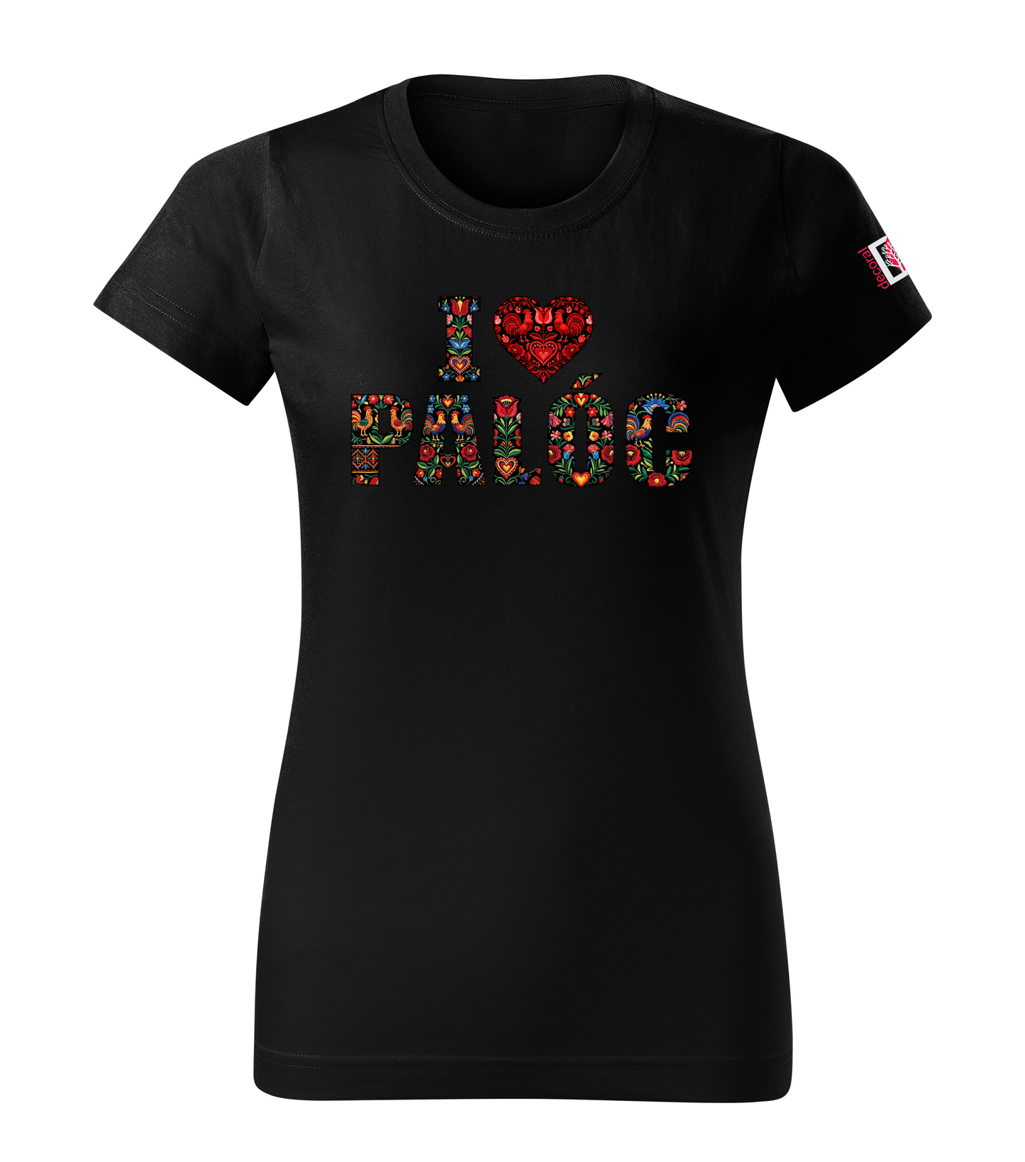 Black T-shirt with folk art embroidery design