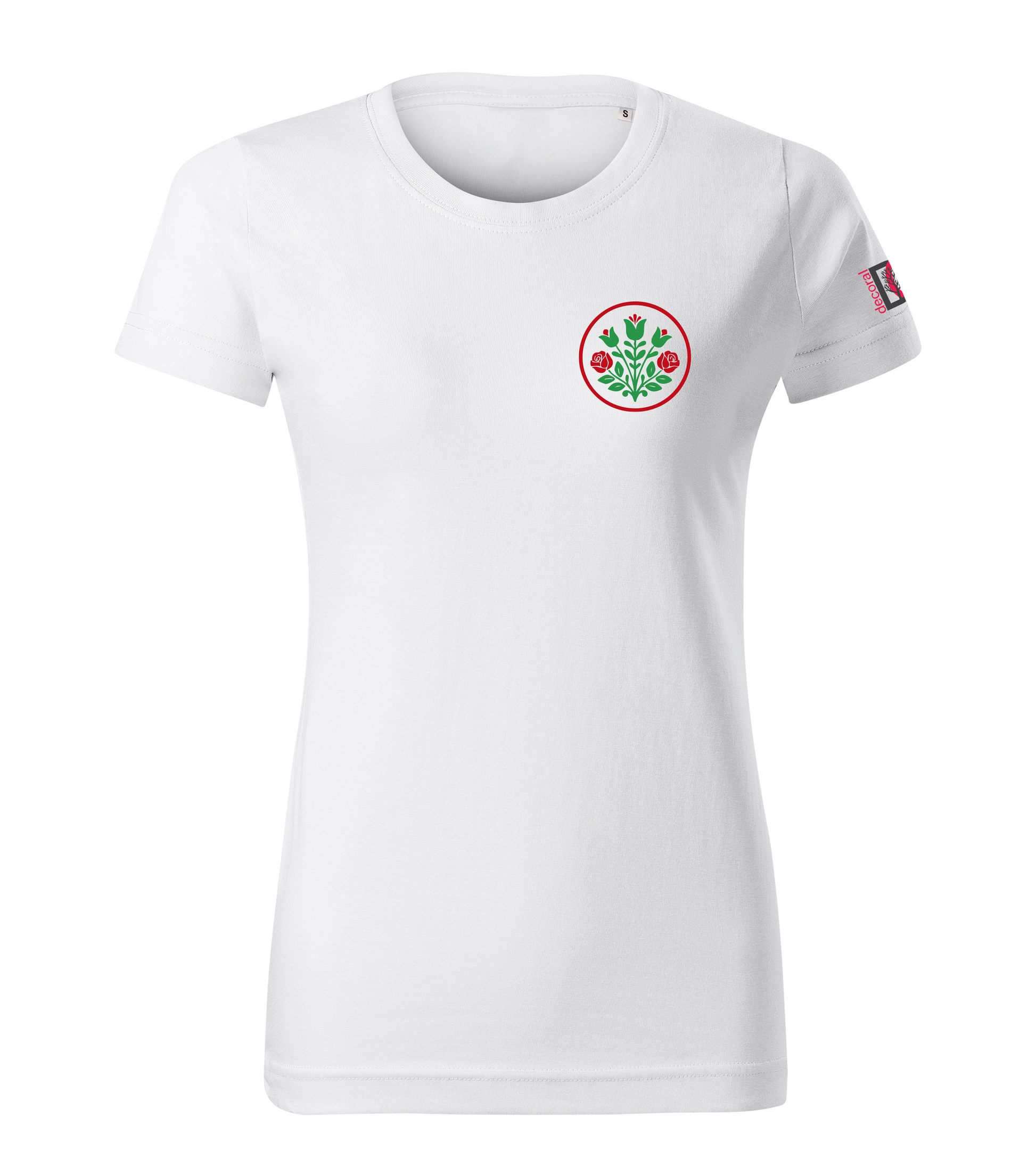 White T-shirt with folk art roses design