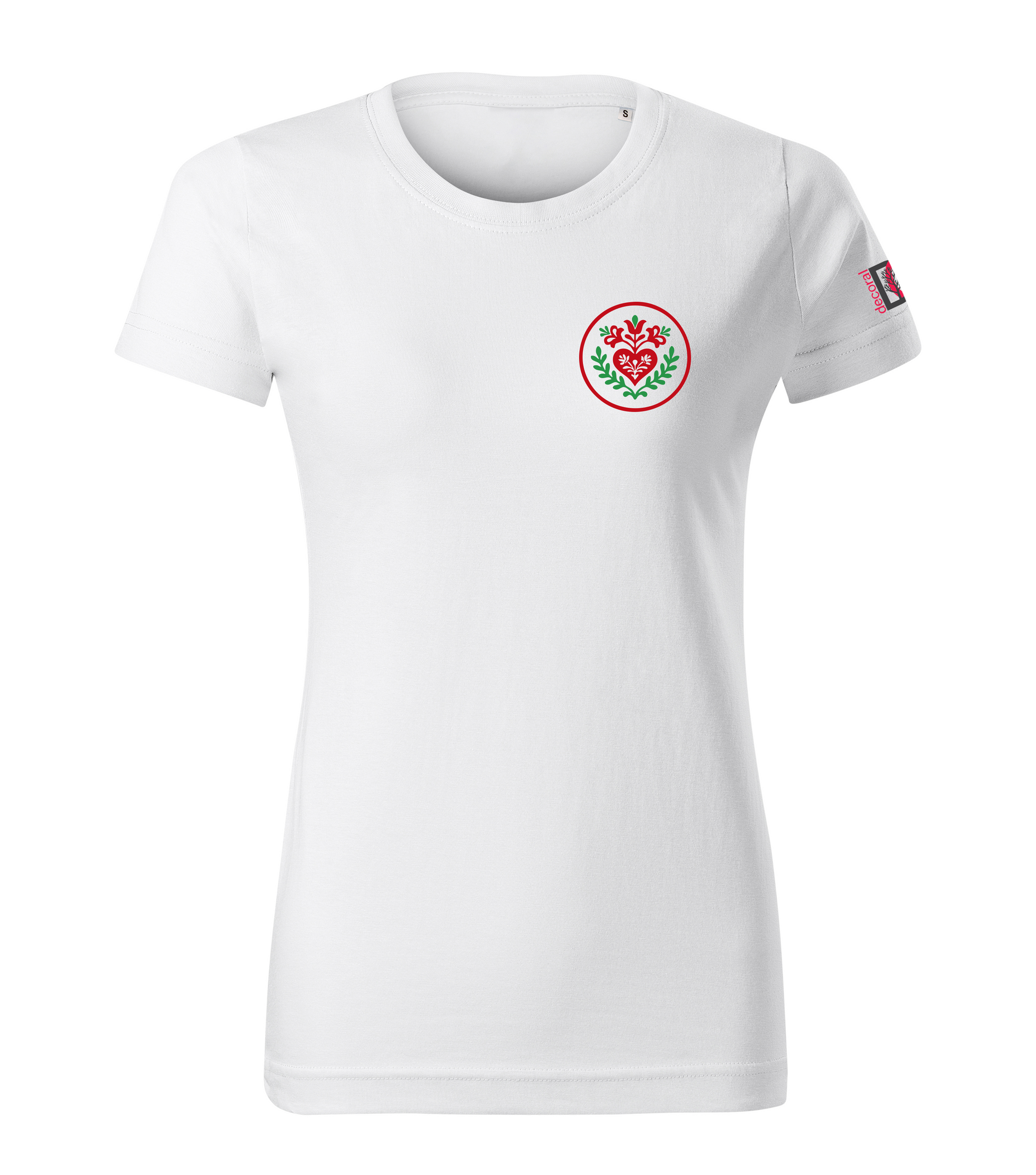 White T-shirt with folk art heart design