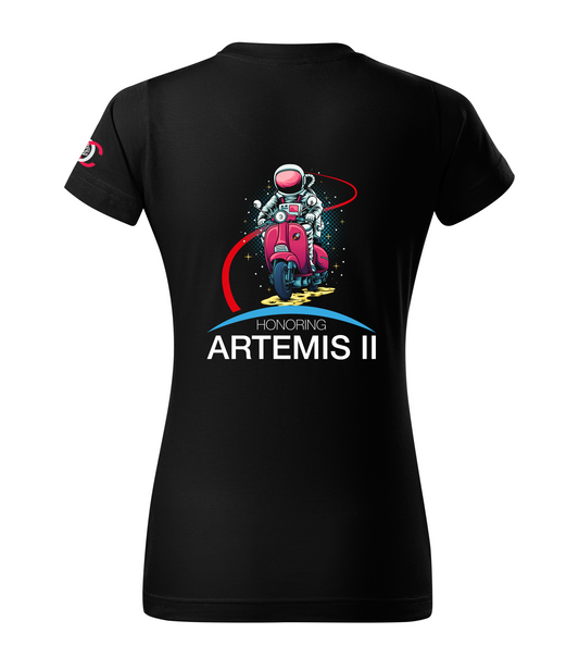 Black T-shirt with Artemis 2 design on the back