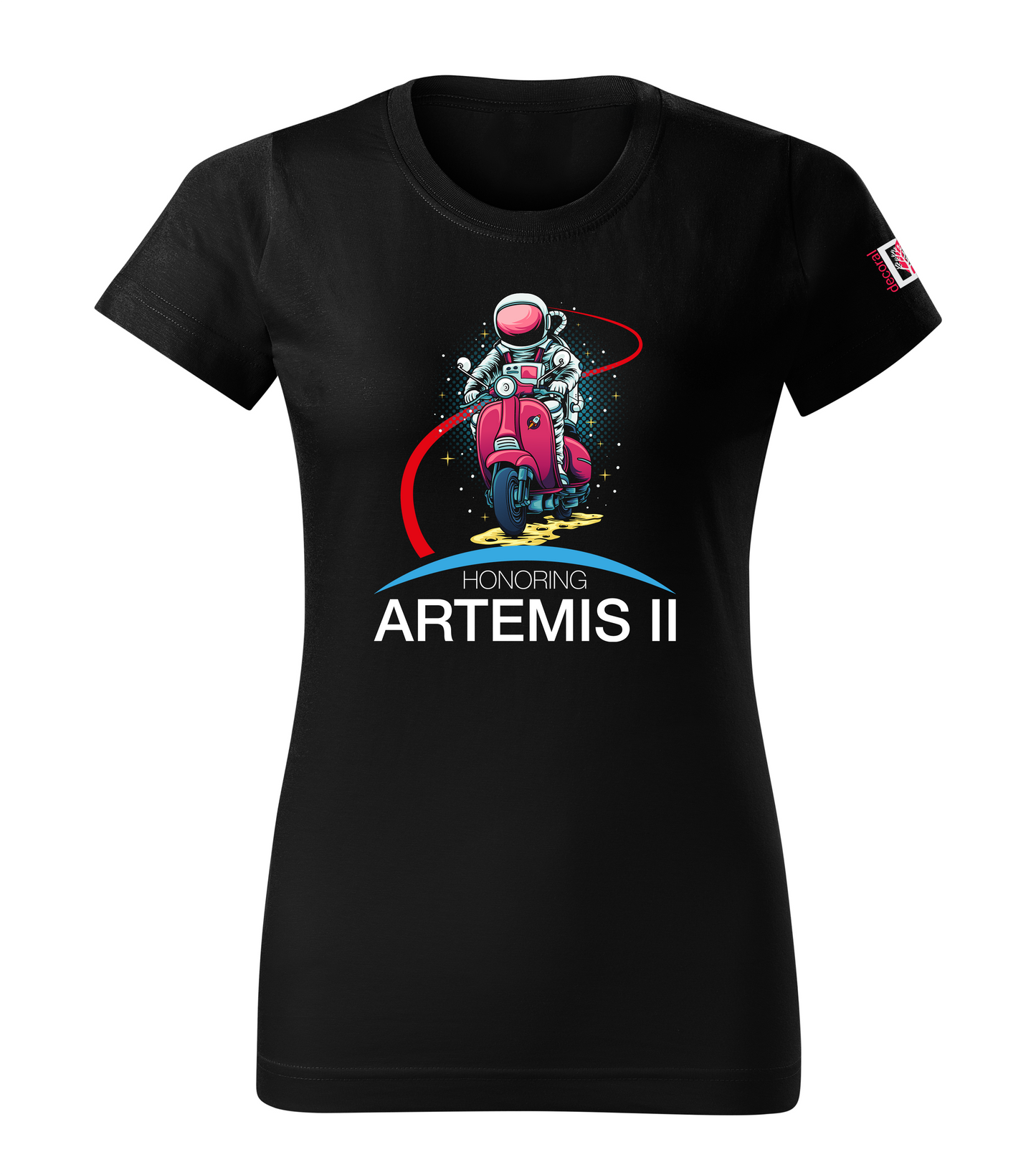 Black T-shirt with Artemis 2 design on the chest
