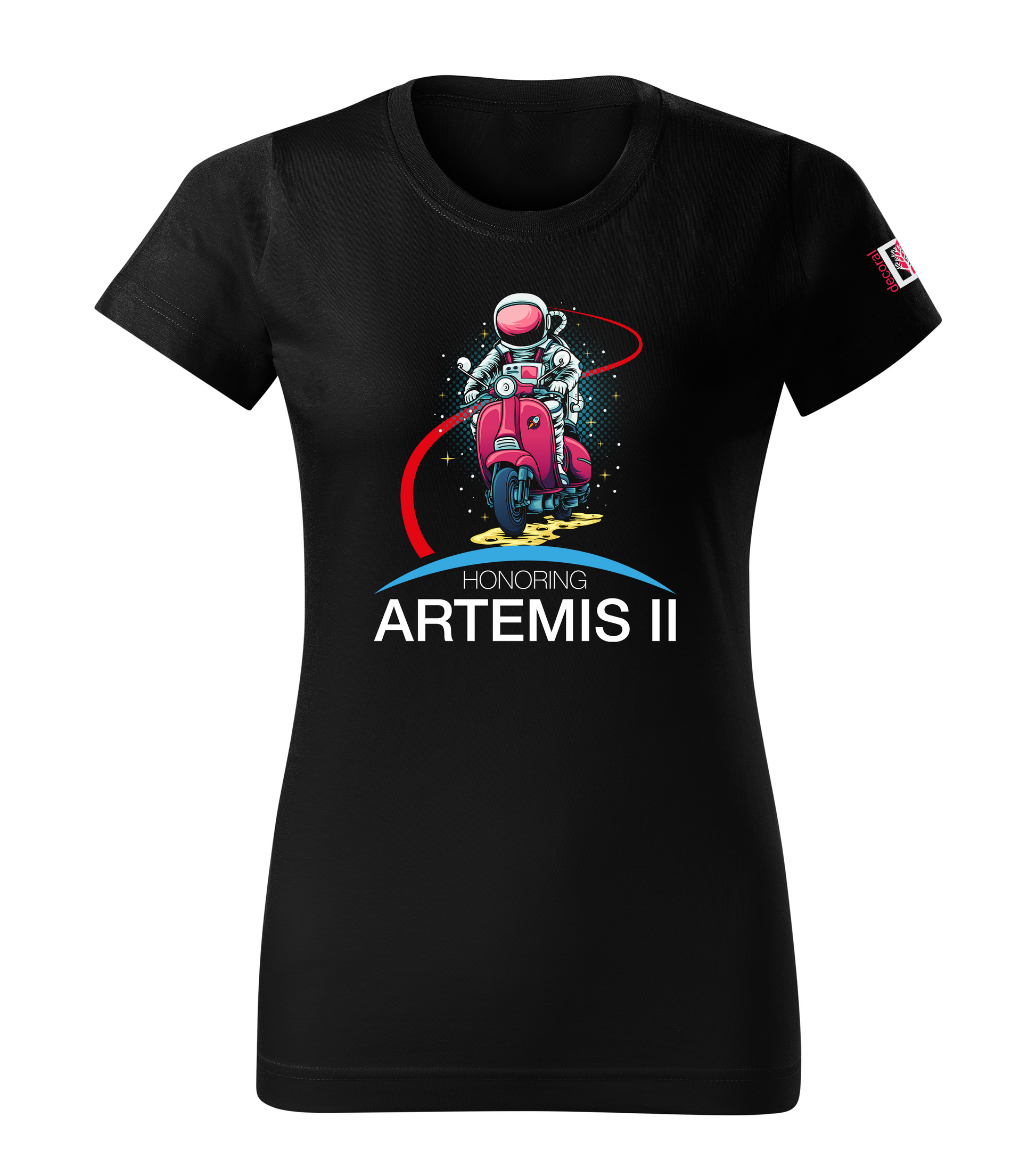 Black T-shirt with Artemis 2 design on the chest