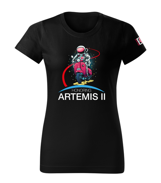 Black T-shirt with Artemis 2 design on the chest