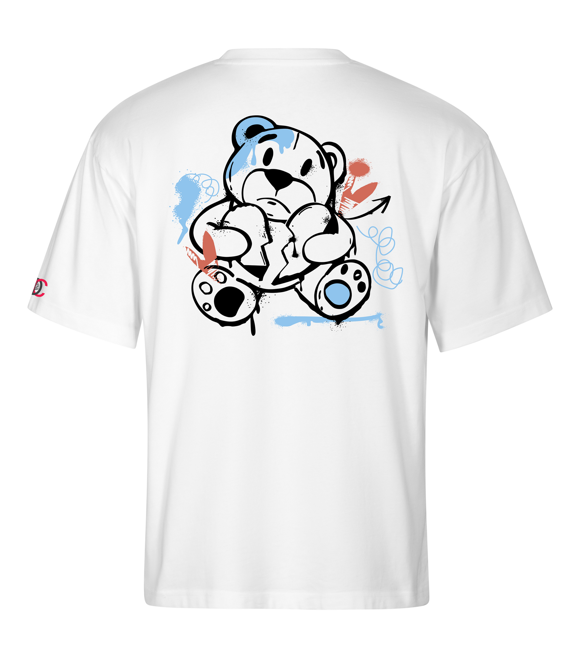 White oversized T-shirt with graffiti design on the back
