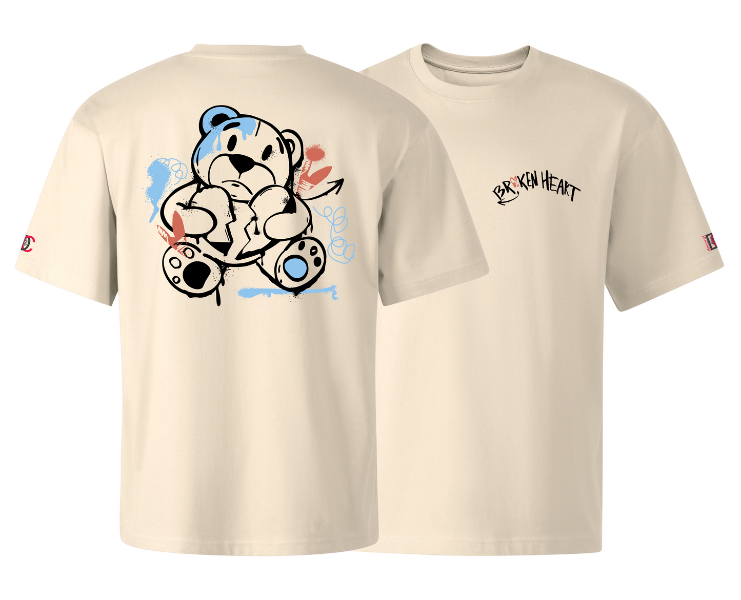 Beige oversized T-shirt with graffiti design