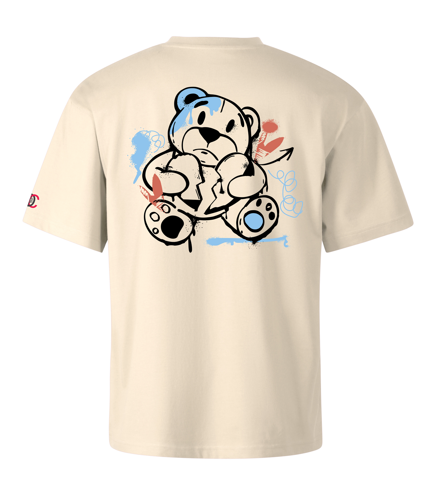 Beige oversized T-shirt with graffiti design on the back