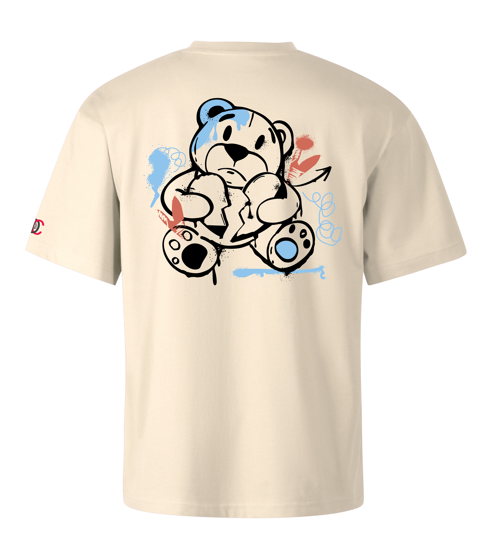 Beige oversized T-shirt with graffiti design on the back