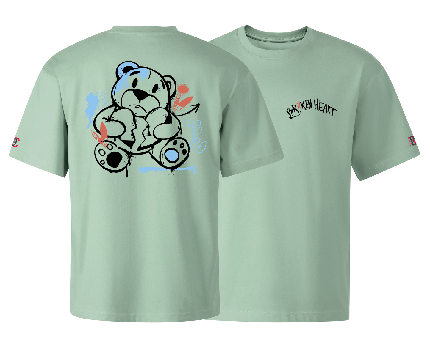 Green oversized T-shirt with graffiti design