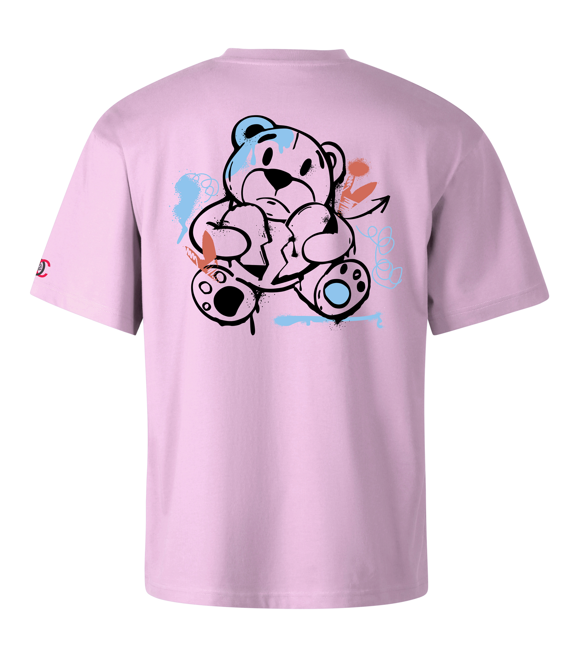 Pink oversized T-shirt with graffiti design on the back