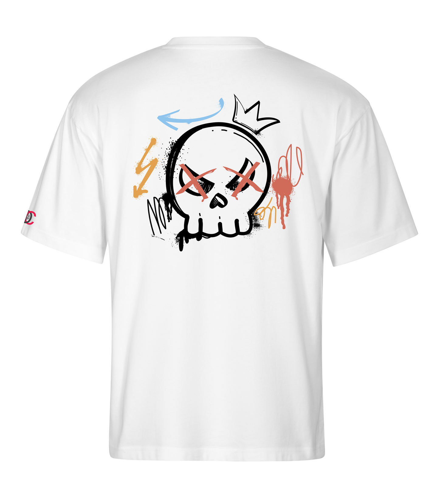 White oversized T-shirt with graffiti design on the back