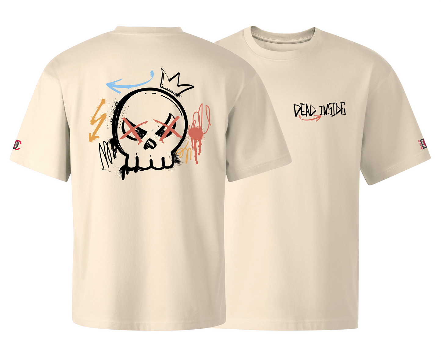 Beige oversized T-shirt with graffiti design