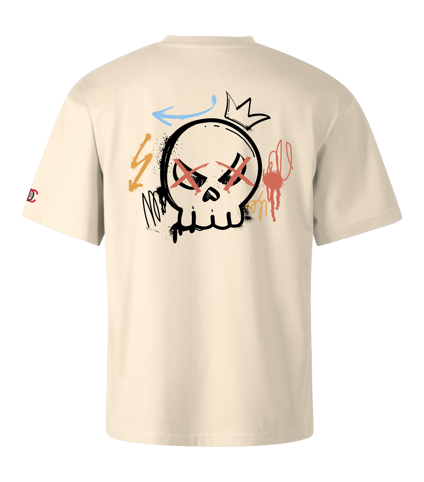 Beige oversized T-shirt with graffiti design on the back