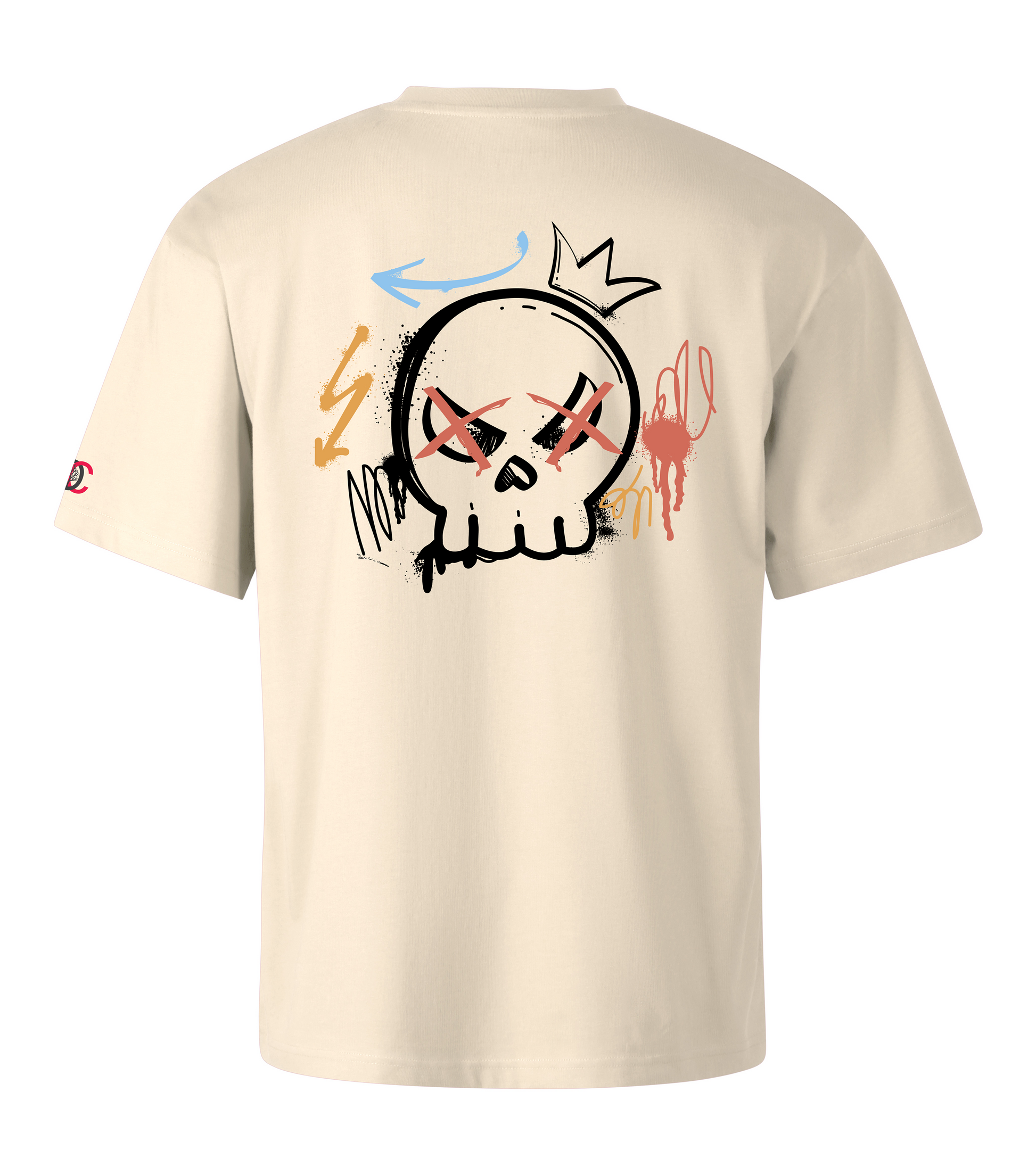 Beige oversized T-shirt with graffiti design on the back