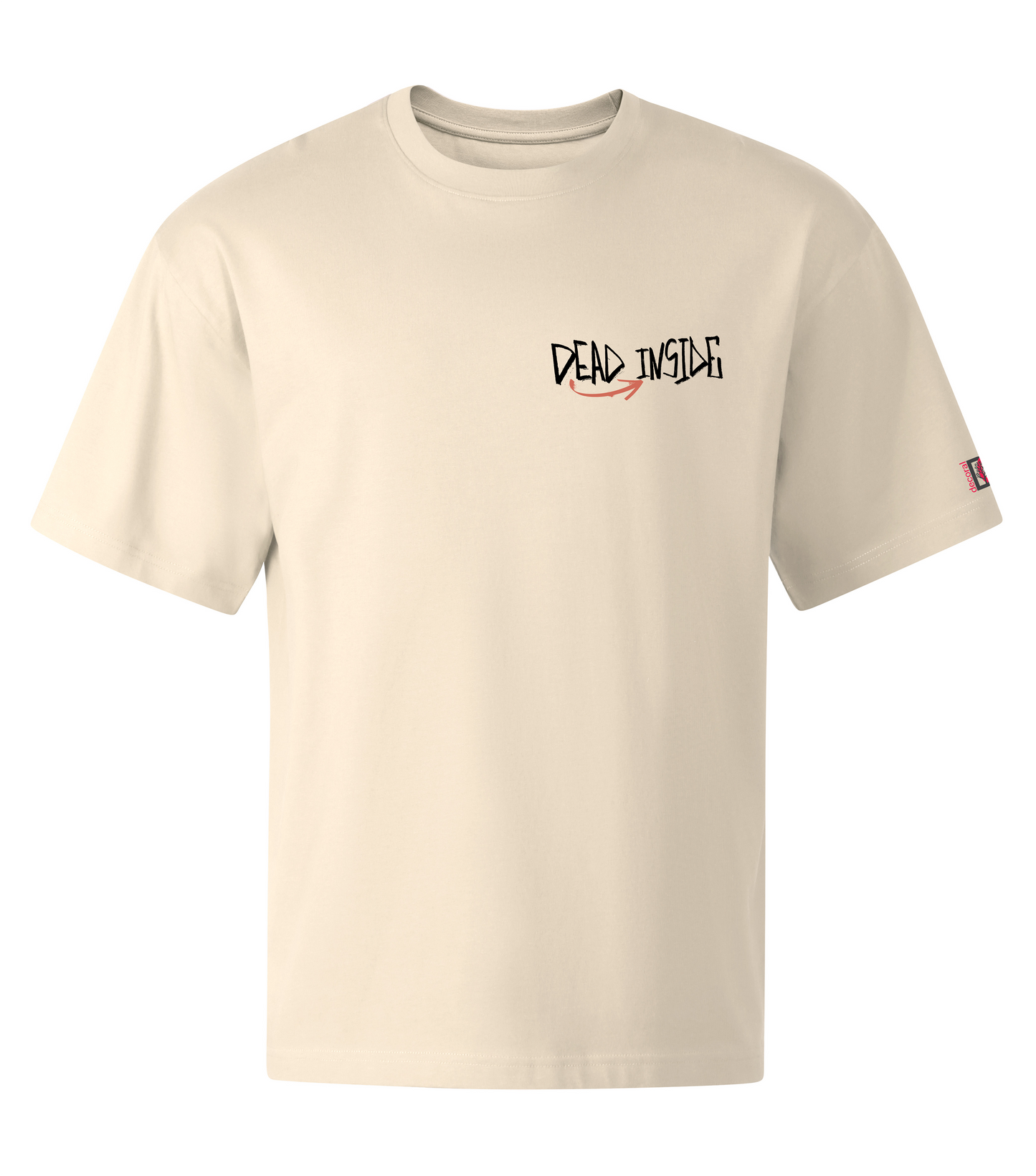 Beige oversized T-shirt with graffiti design on the front