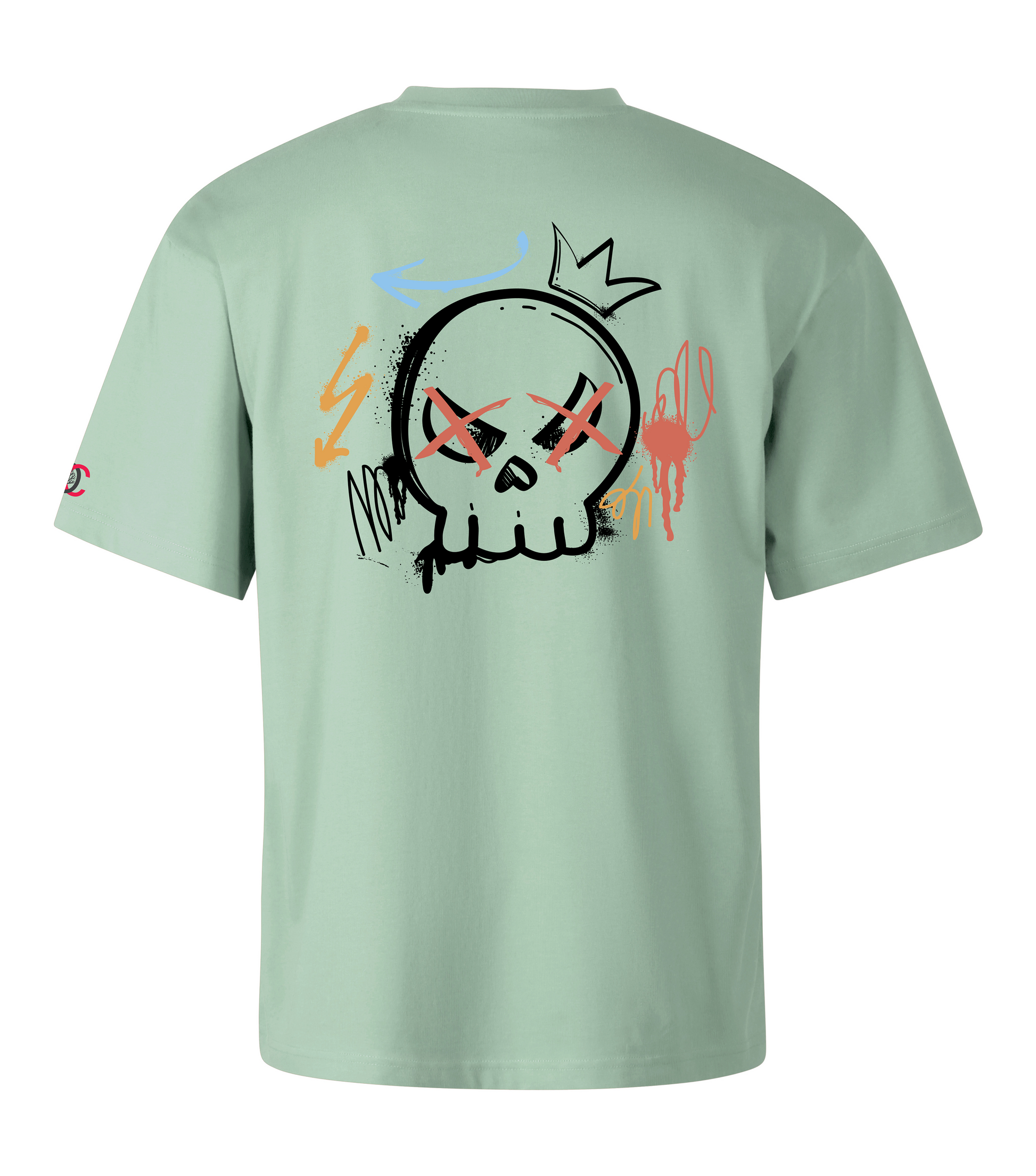 Green oversized T-shirt with graffiti design on the back