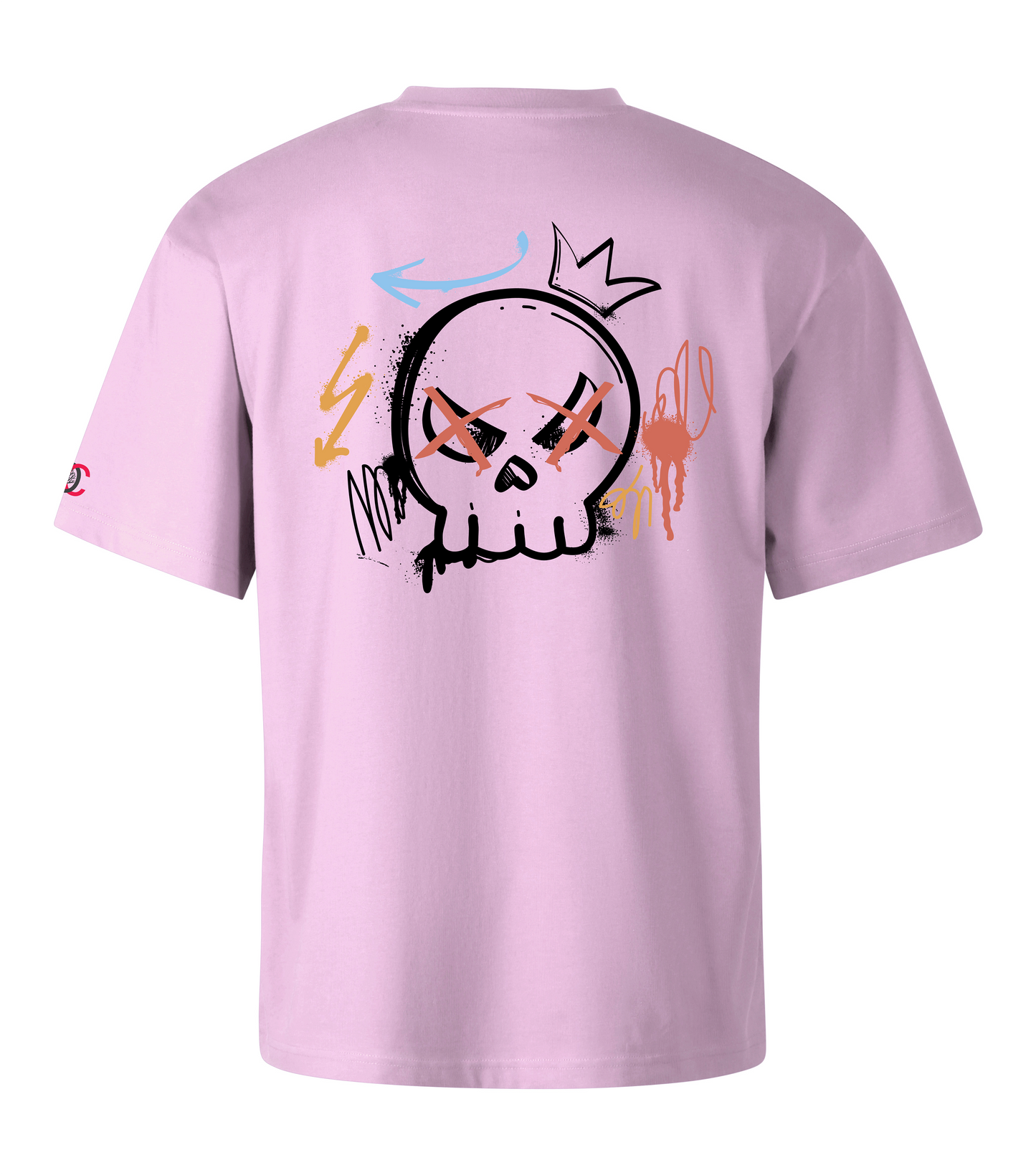 Pink oversized T-shirt with graffiti design on the back