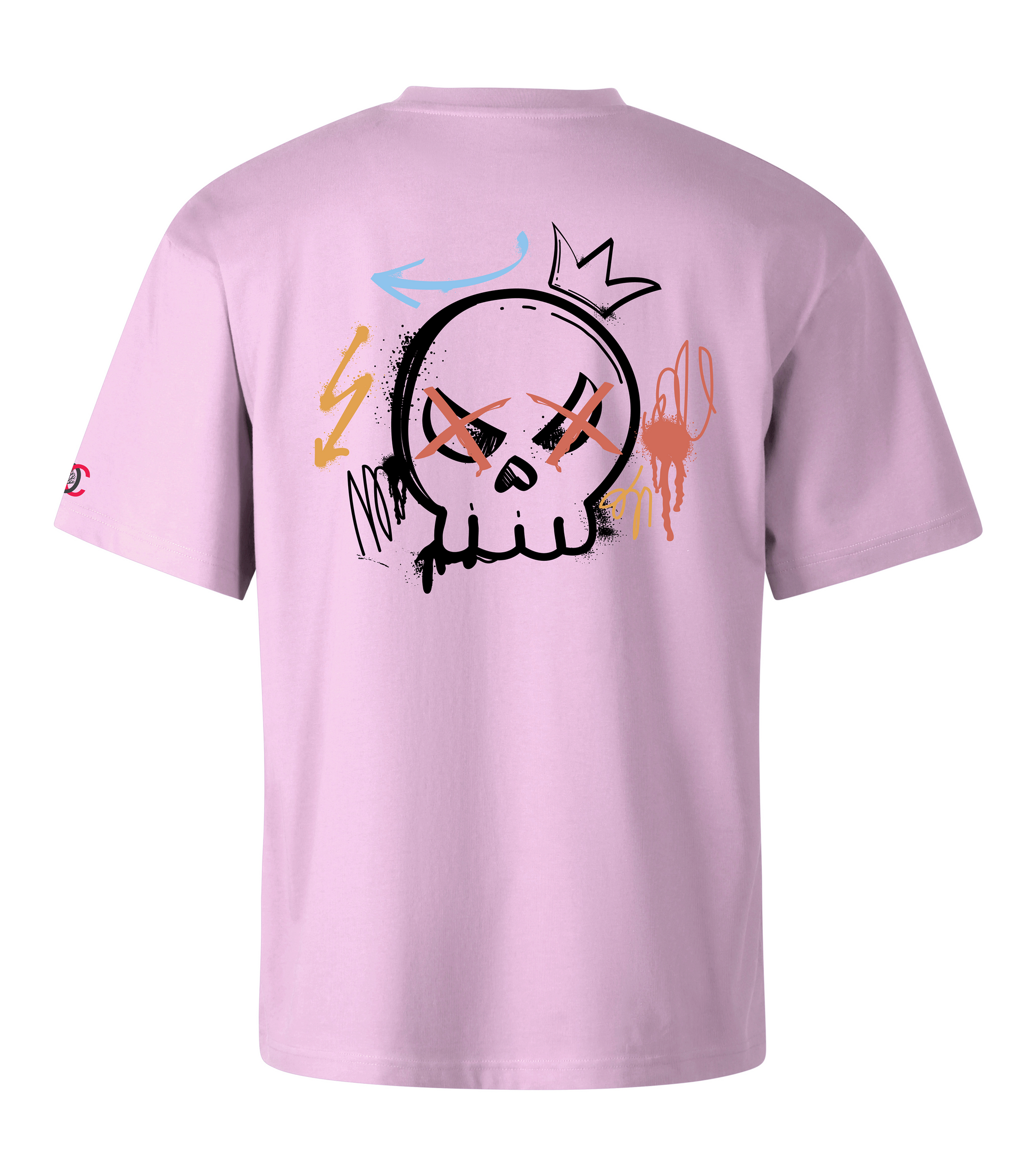 Pink oversized T-shirt with graffiti design on the back