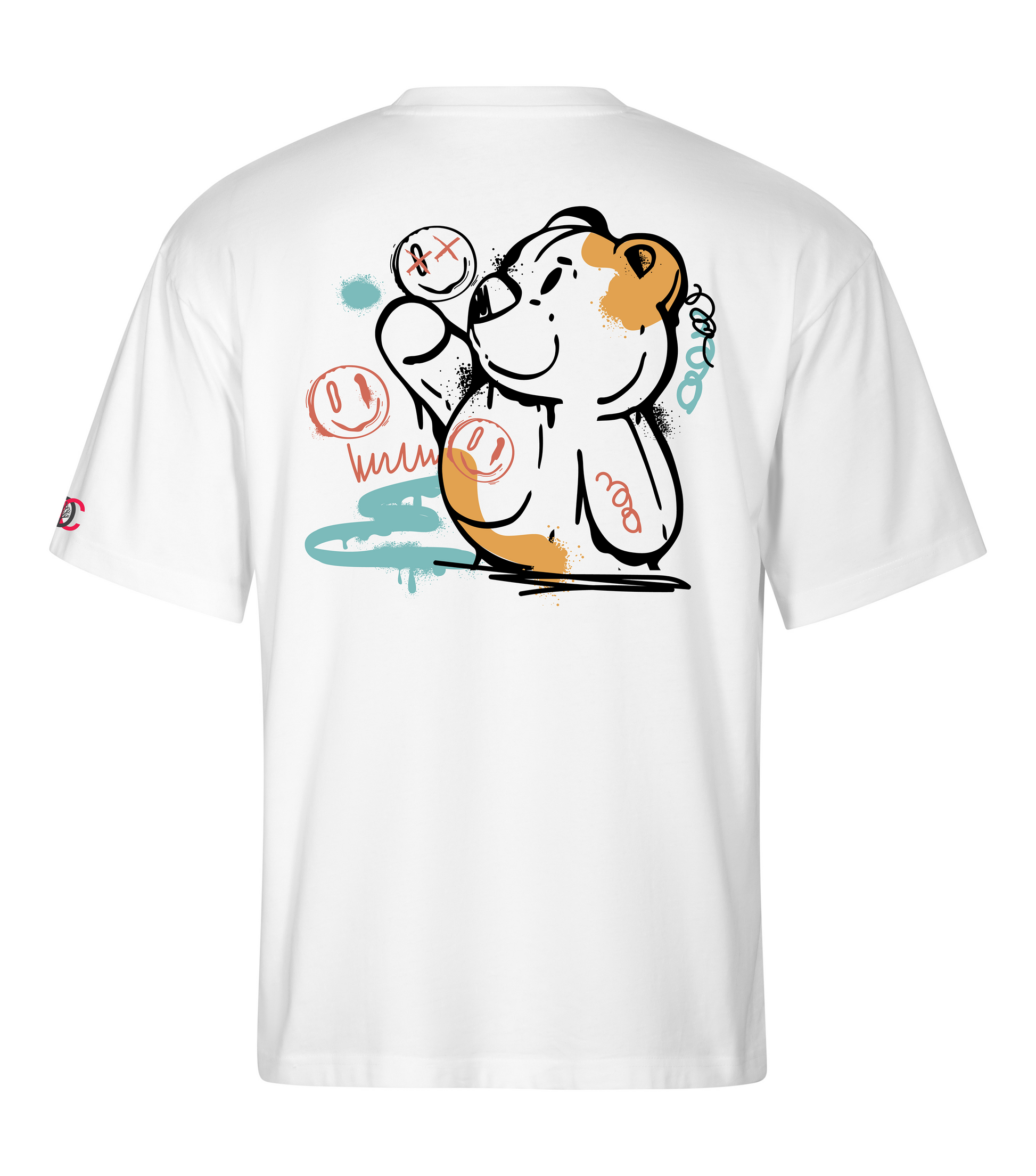 White oversized T-shirt with graffiti design on the back