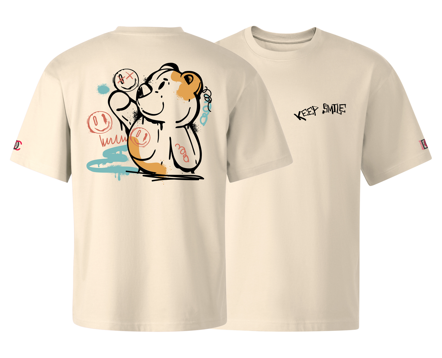 Beige oversized T-shirt with graffiti design