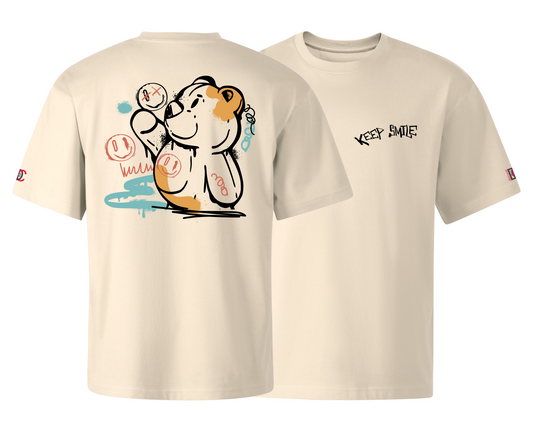 Beige oversized T-shirt with graffiti design