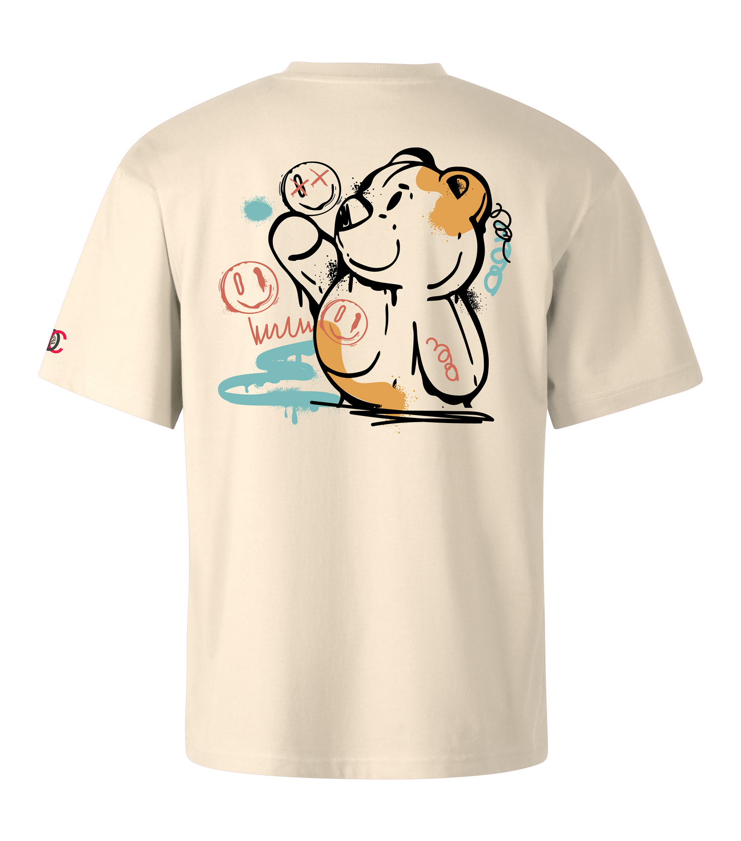 Beige oversized T-shirt with graffiti design on the back