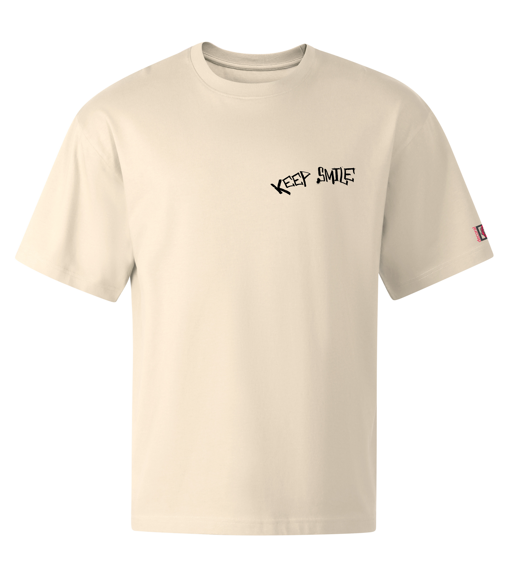 Beige oversized T-shirt with graffiti design on the front