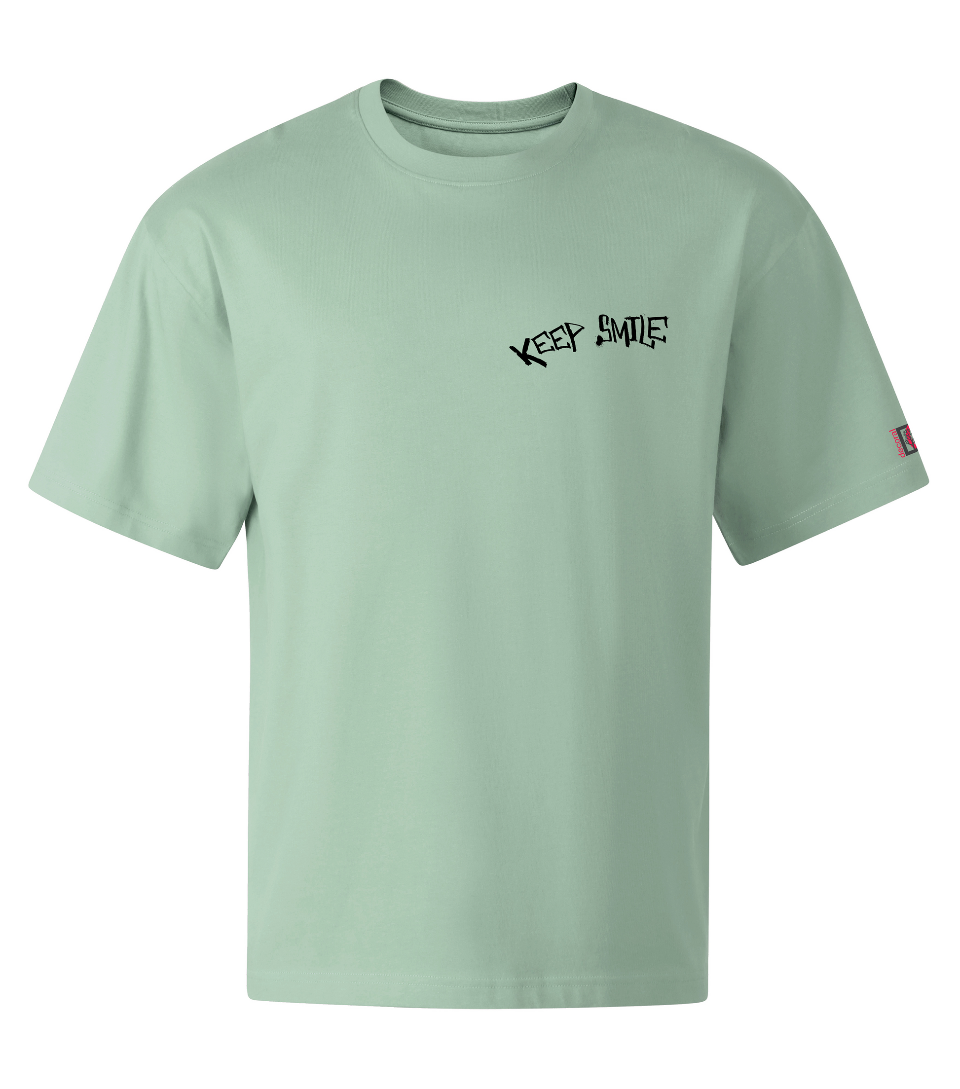 Green oversized T-shirt with graffiti design on the front