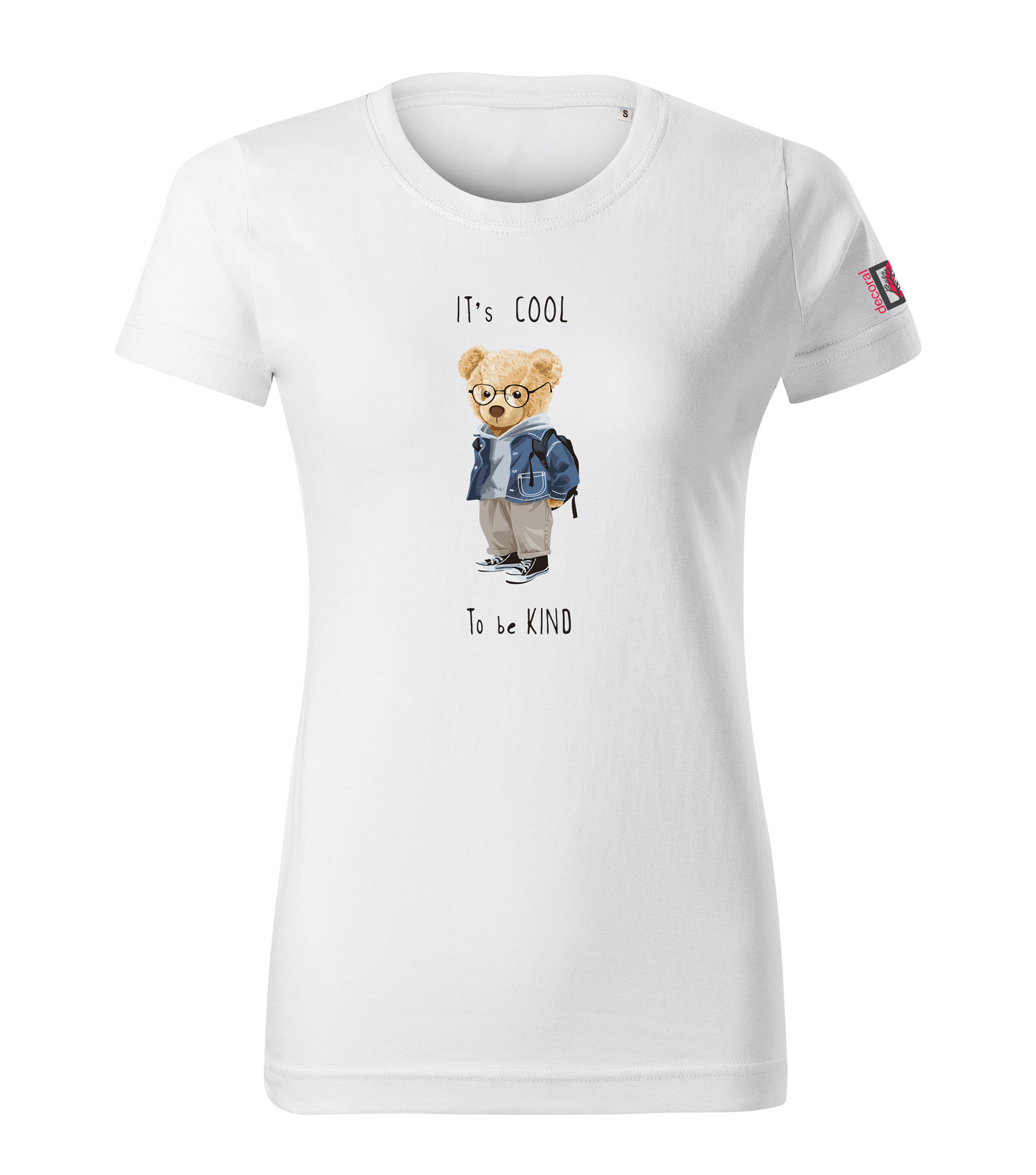 White T-shirt with Teddy Bear - It's cool to be kind design