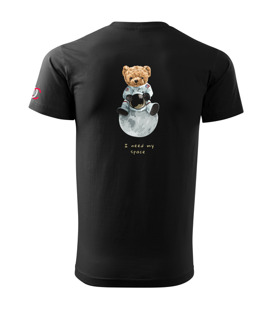 Black T-shirt with Teddy Bear - I need my space design