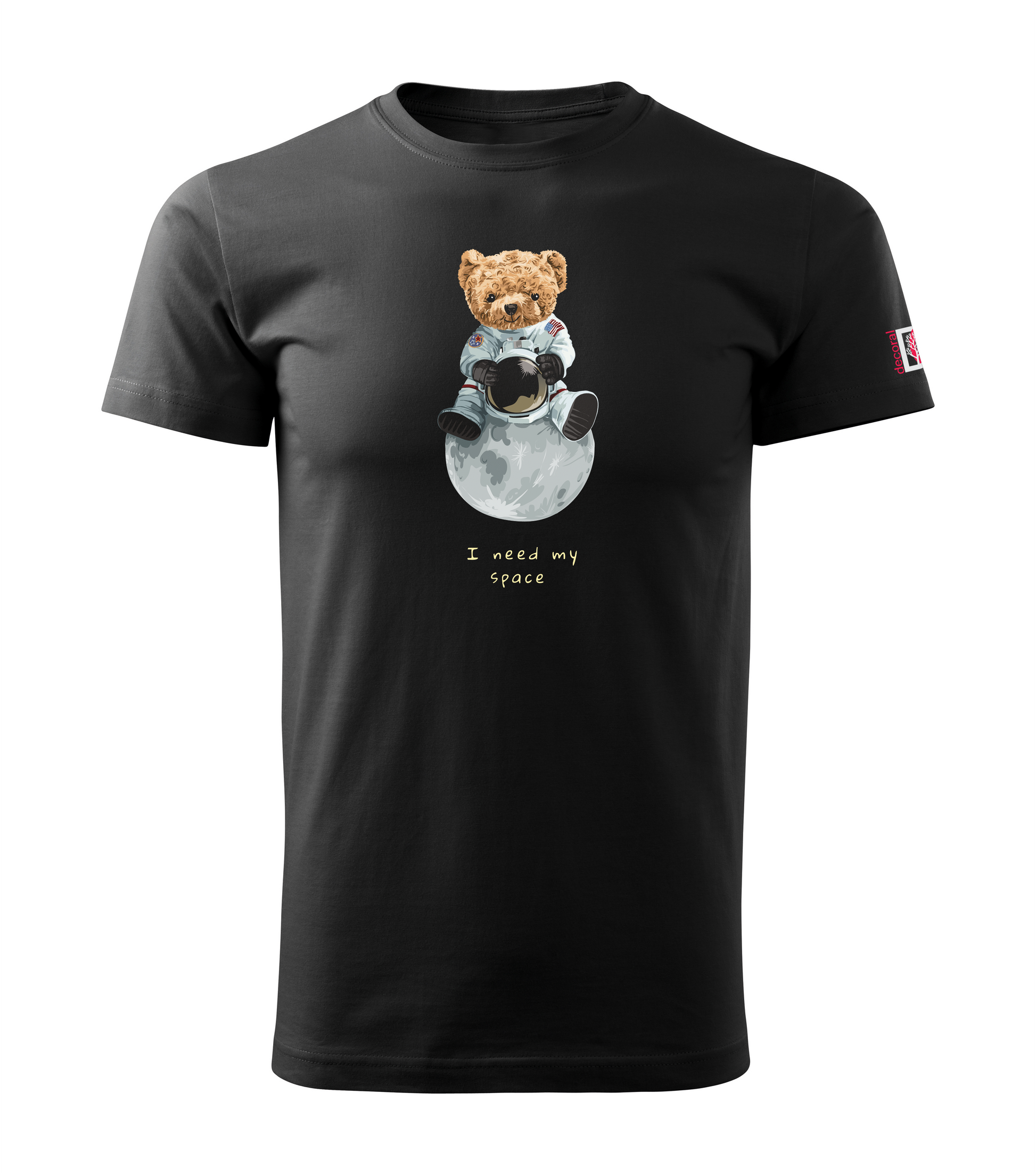 Black T-shirt with Teddy Bear - I need my space design