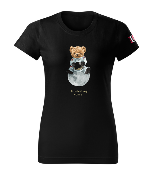 Black T-shirt with Teddy Bear - I need my space design