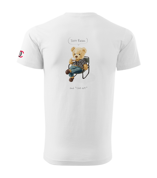 White T-shirt with Teddy Bear - Just relax and chill out design
